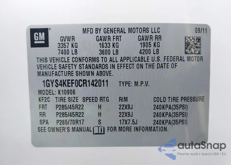 2012 Cadillac Escalade Esv Platinum Edition from USA, damaged, VIN 1GYS4KEF0CR142011